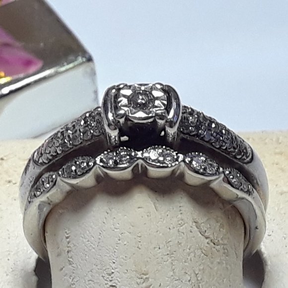 Estate .35cttw Natural Diamond Bridal HDS 10Kt YG & SUN 925 Engagement Set#19041 - Picture 1 of 6